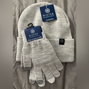 Winter Essentials Gray Beanie and Gloves Set